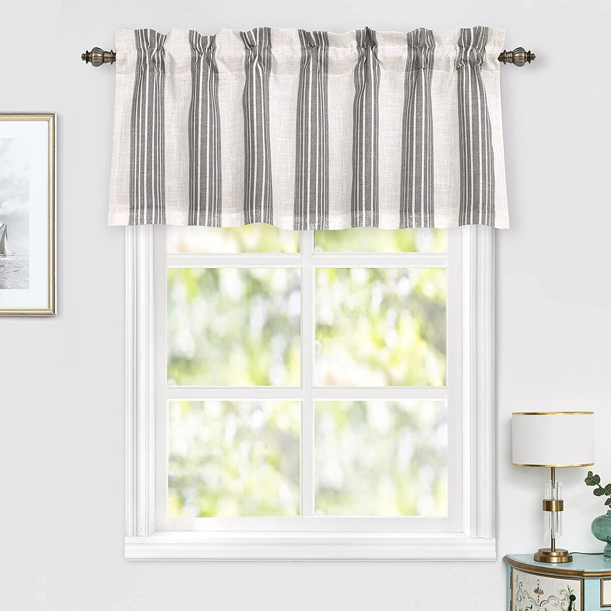 DriftAway Chris Vertical Striped Pattern Linen Textured Blackout Window Curtain Valance