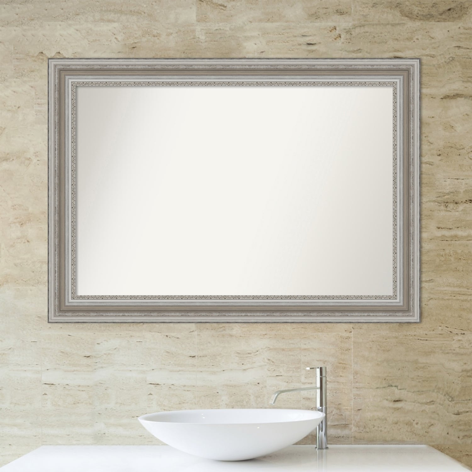 Non-Beveled Bathroom Wall Mirror - Parlor Silver Frame