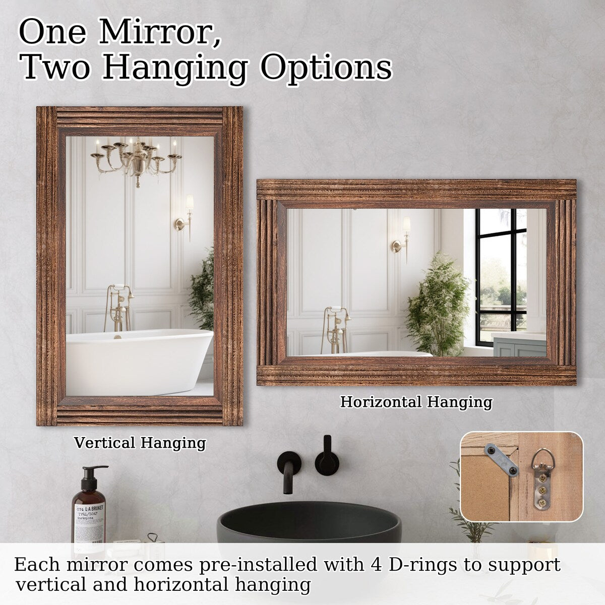 Solid Wood Frame Flat Bathroom Mirror