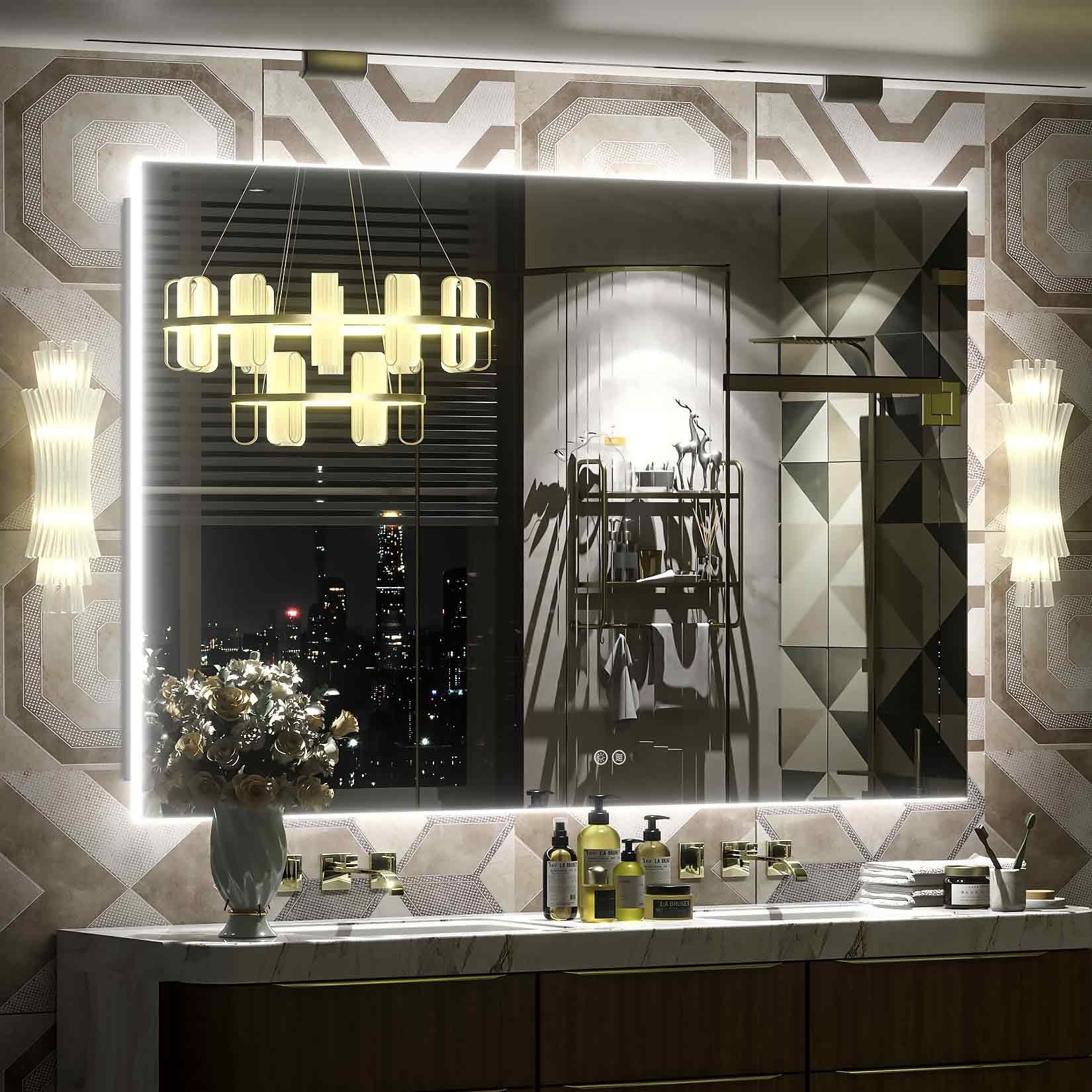 Apmir LED Lighted Anti-Fog Frameless Backlit Bathroom Vanity Mirror with in Tempered Glass