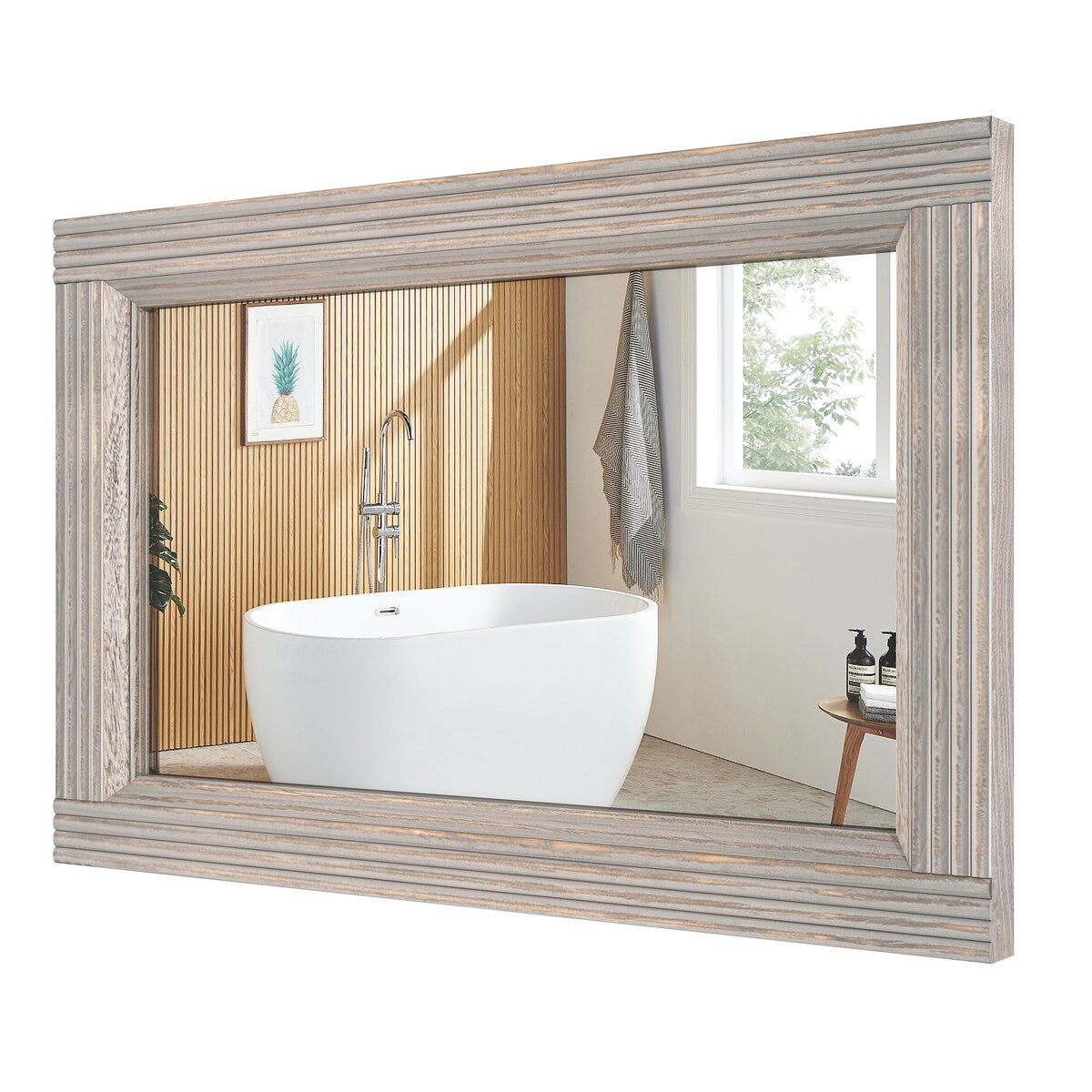 Solid Wood Frame Flat Bathroom Mirror