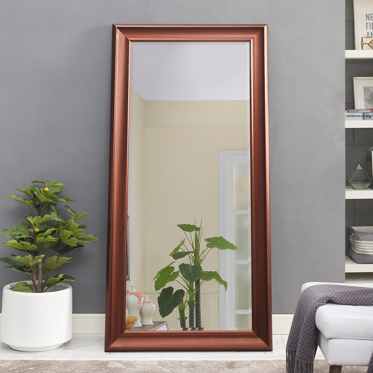 Tall Mirror Full Body Oversized Mirror Smooth Faux Wood Frame Rectangle Wall Mounted Hanging Mirror