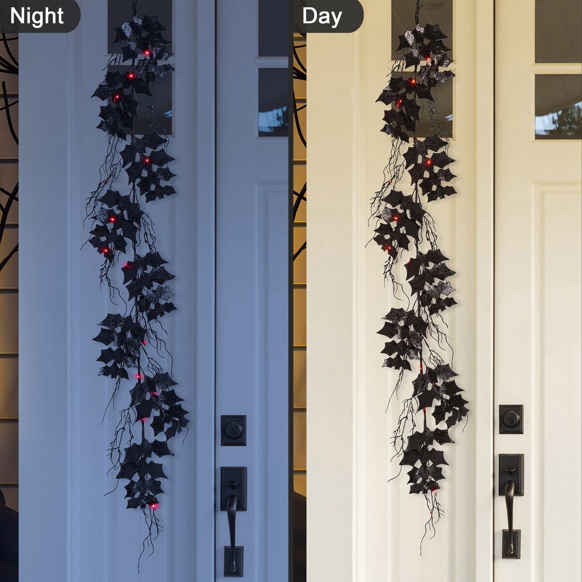 Glitzhome LED Lighted Halloween Bat Garland Wreath Wall Hanging Decor