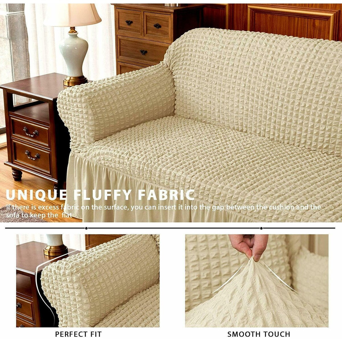 Subrtex 1 Piece Sofa Slipcover Seersucker Skirt Stretch Spandex Furniture Protector