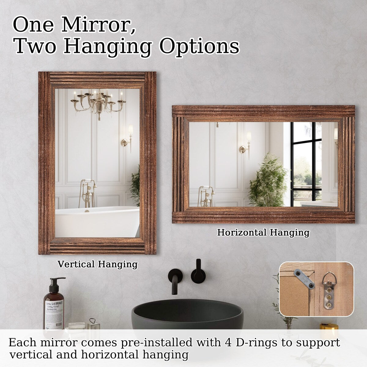 Solid Wood Frame Flat Bathroom Mirror