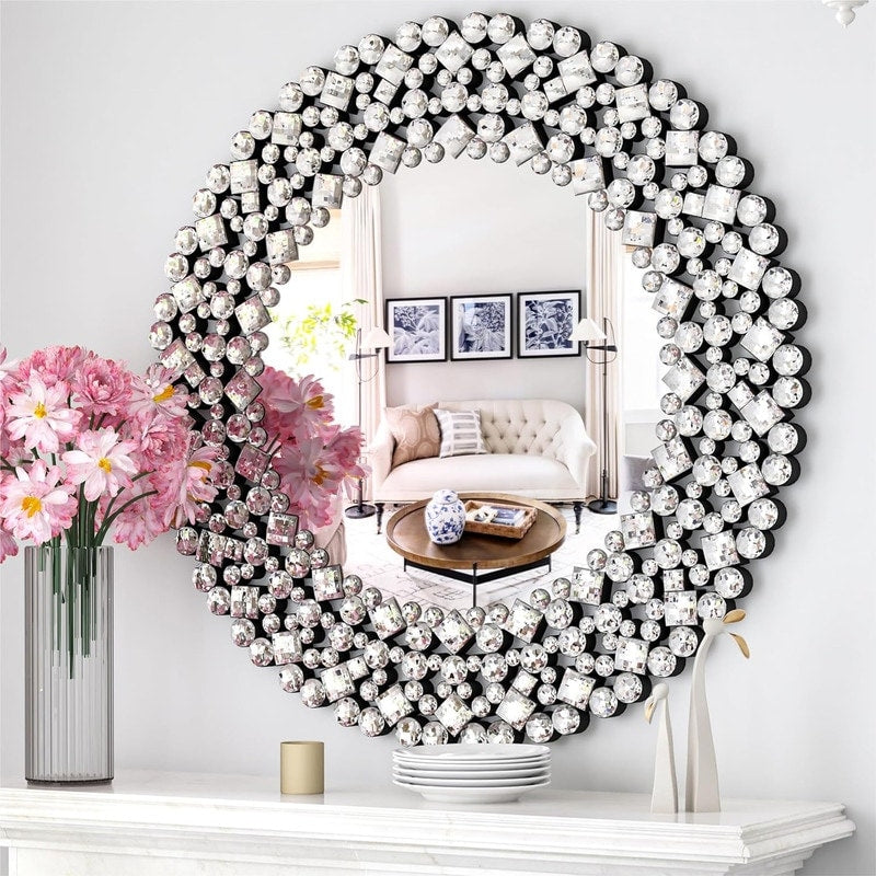 Crystal Accent Round Wall Mirror