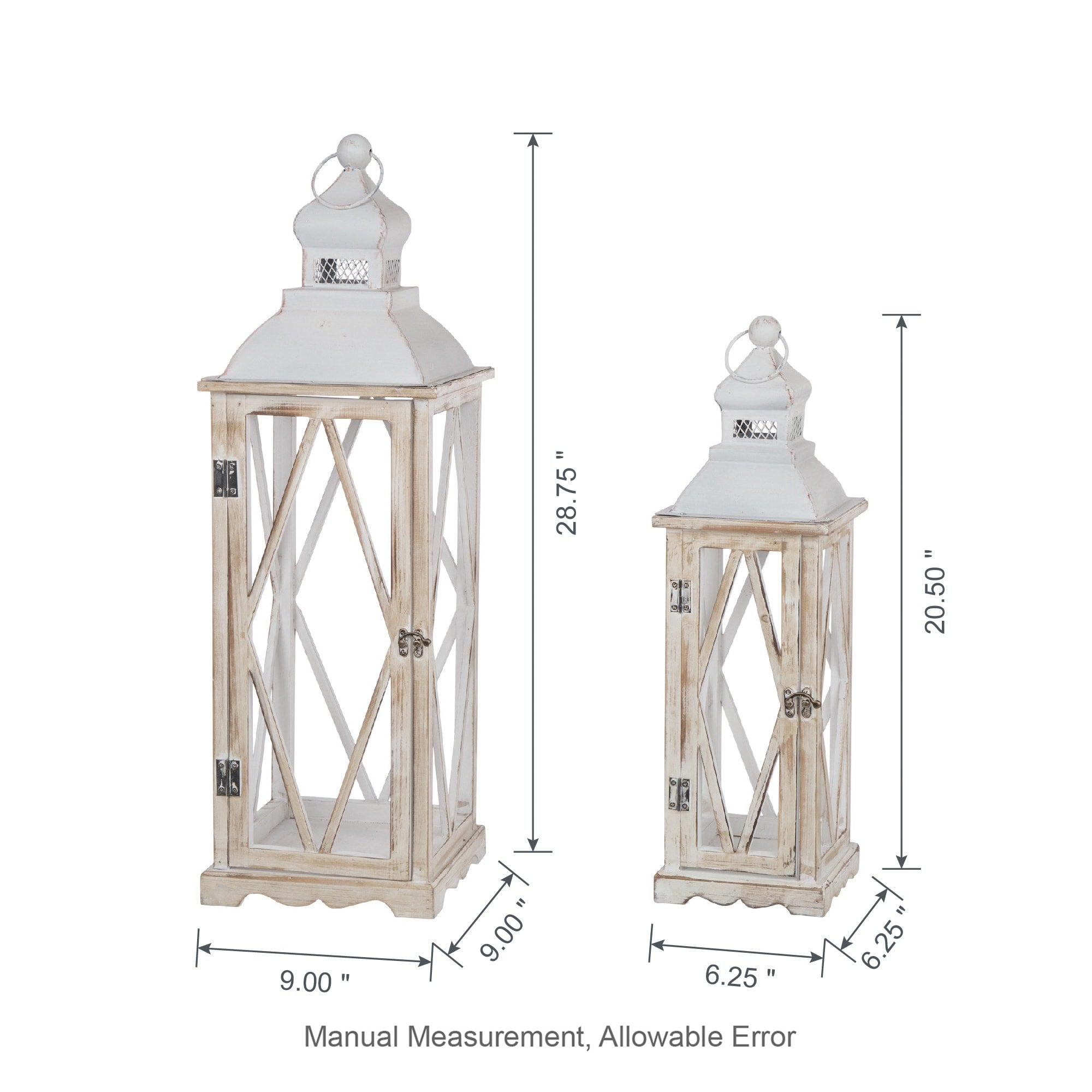 Glitzhome 2-Piece Oversize Farmhouse Wood/ Metal Hanging Candle Holders Decorative Lanterns