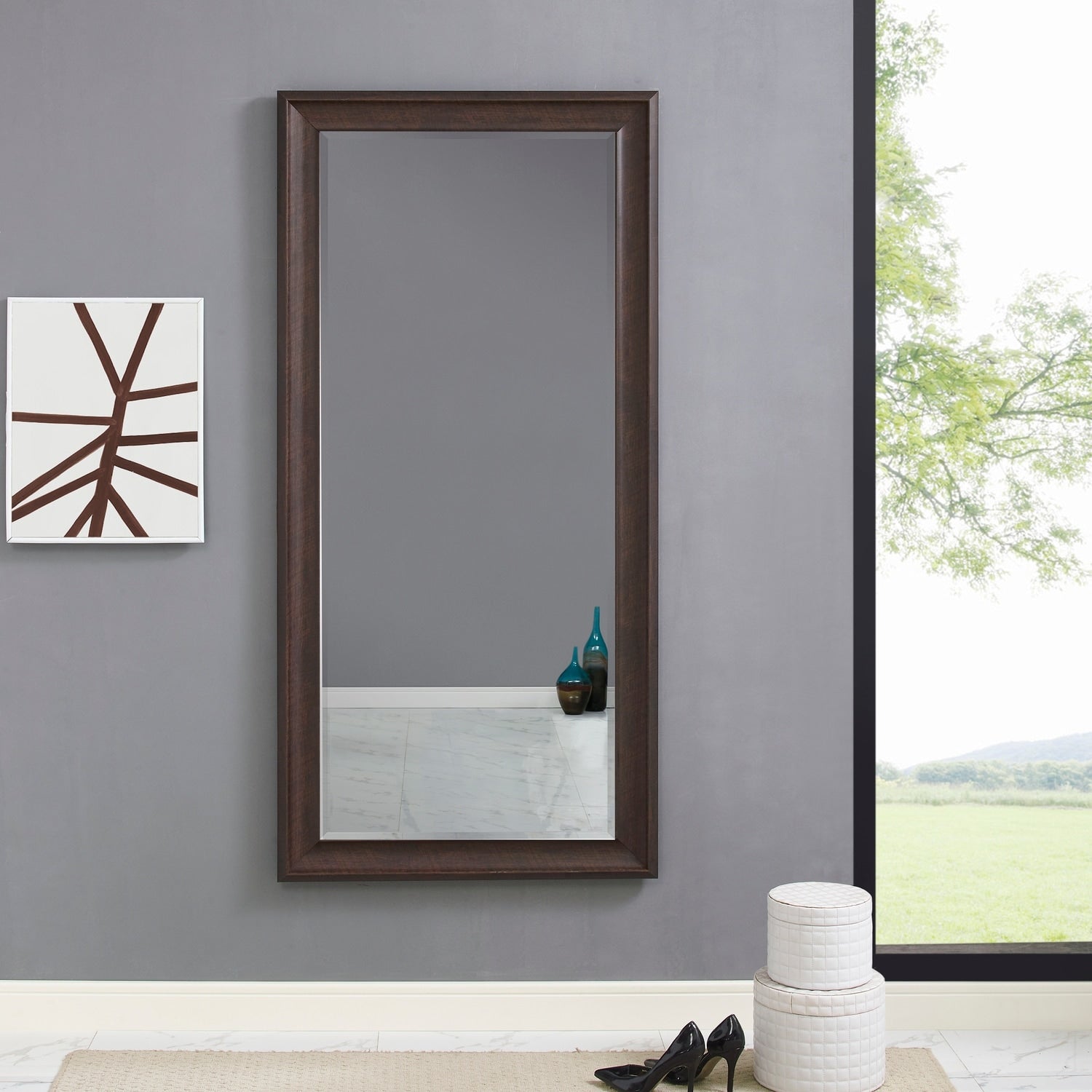 Tall Mirror Full Body Oversized Mirror Smooth Faux Wood Frame Rectangle Wall Mounted Hanging Mirror