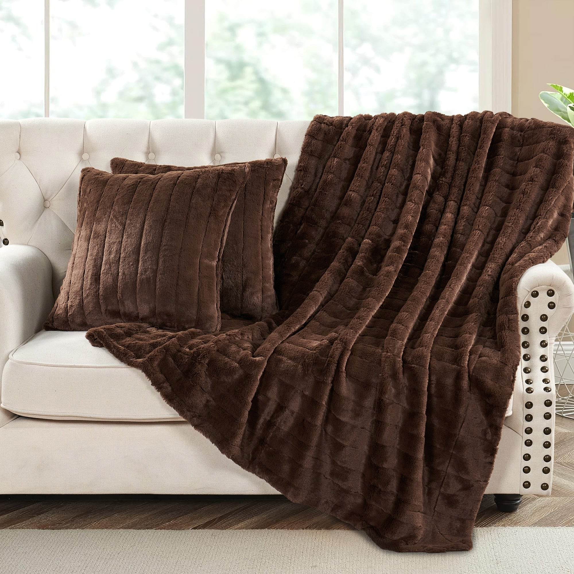 FakeFur Throw & 2 Pillow Shell Combo Set