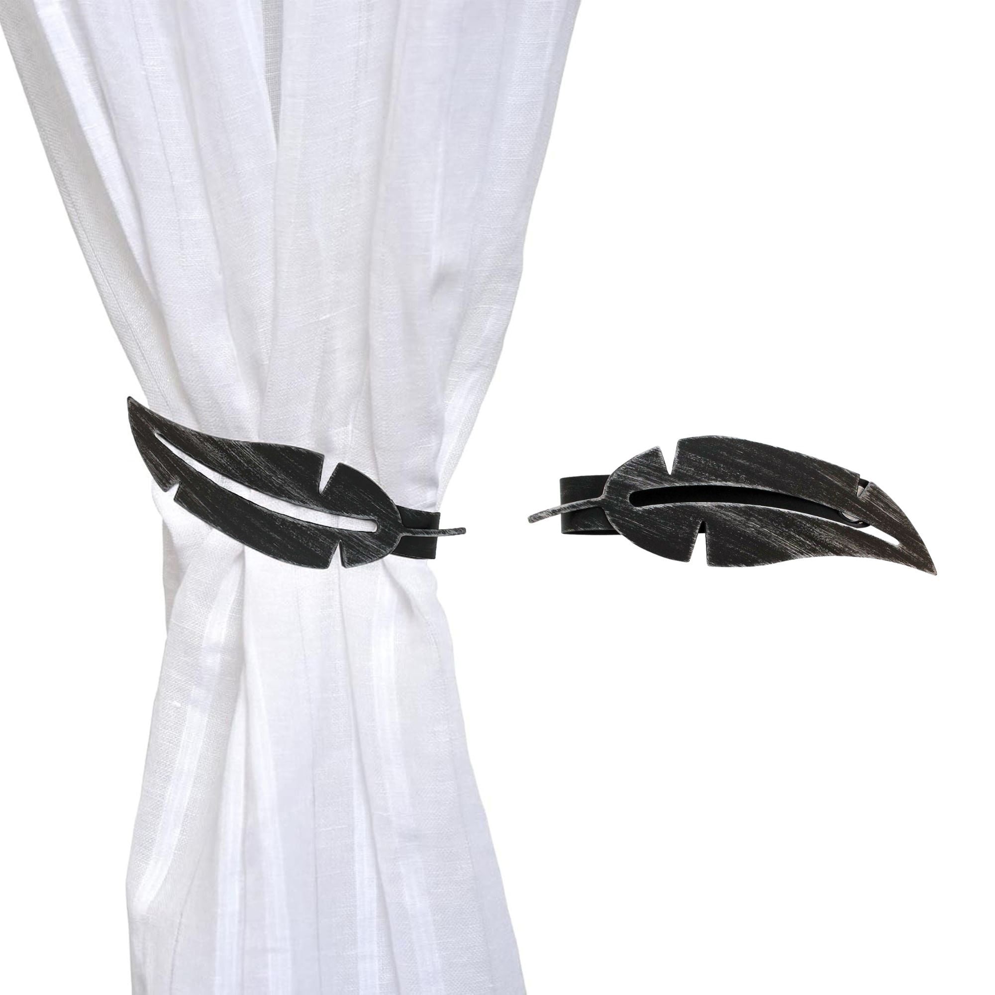 Metal Feather Tieback With Magnet Plume Black - 6.8L x 2W x 1D