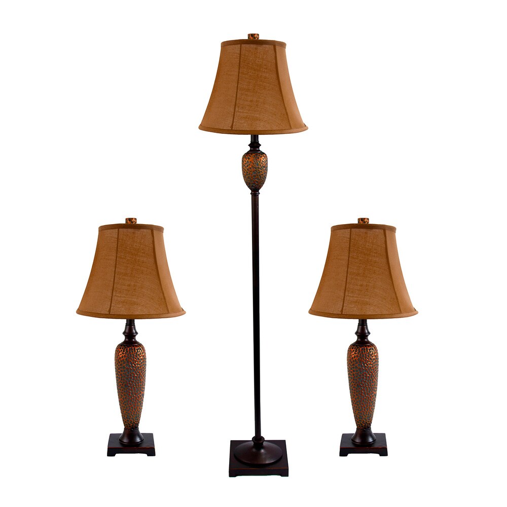 Copper Grove Delta Hammered Bronze Lamp Set (2 Table Lamps, 1 Floor Lamp)