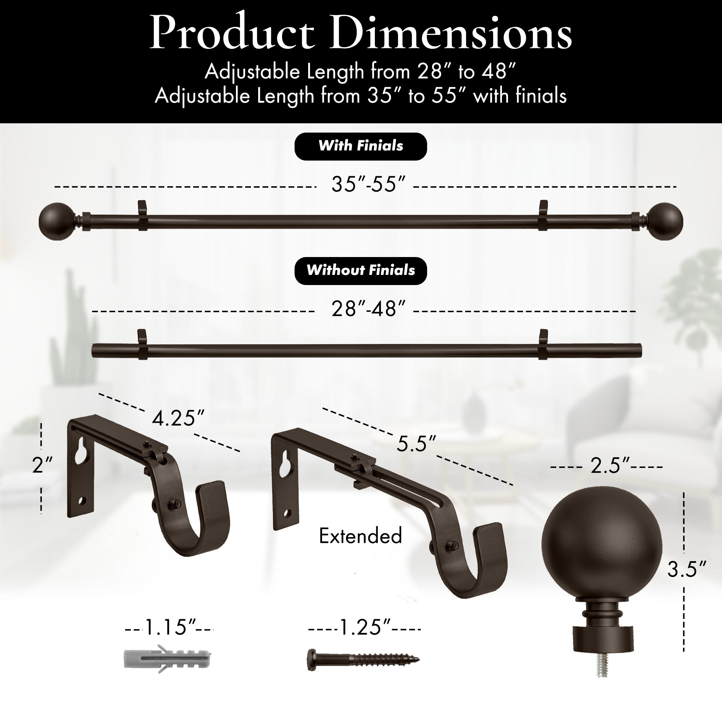 Meriville 1-Inch Diameter Ball Single Window Curtain Rod