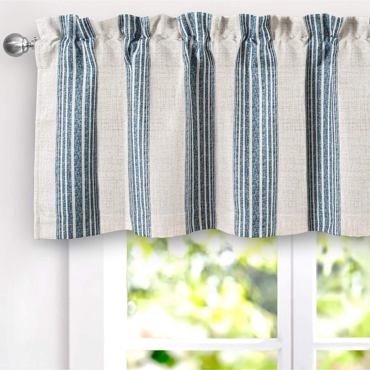 DriftAway Chris Vertical Striped Pattern Linen Textured Blackout Window Curtain Valance