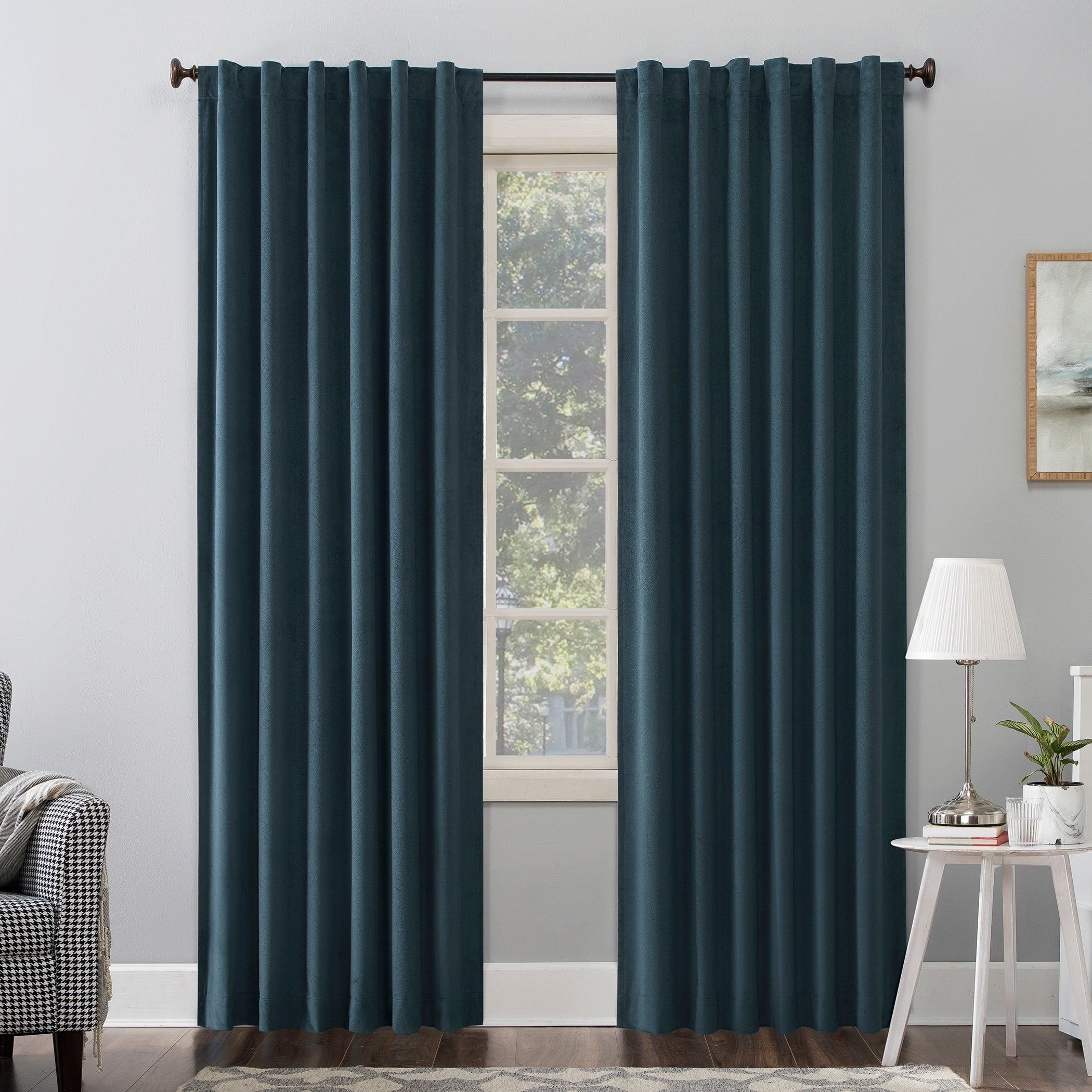 Sun Zero Amherst Velvet Noise Reducing Thermal Extreme Total Blackout Back Tab Curtain Panel, Single Panel