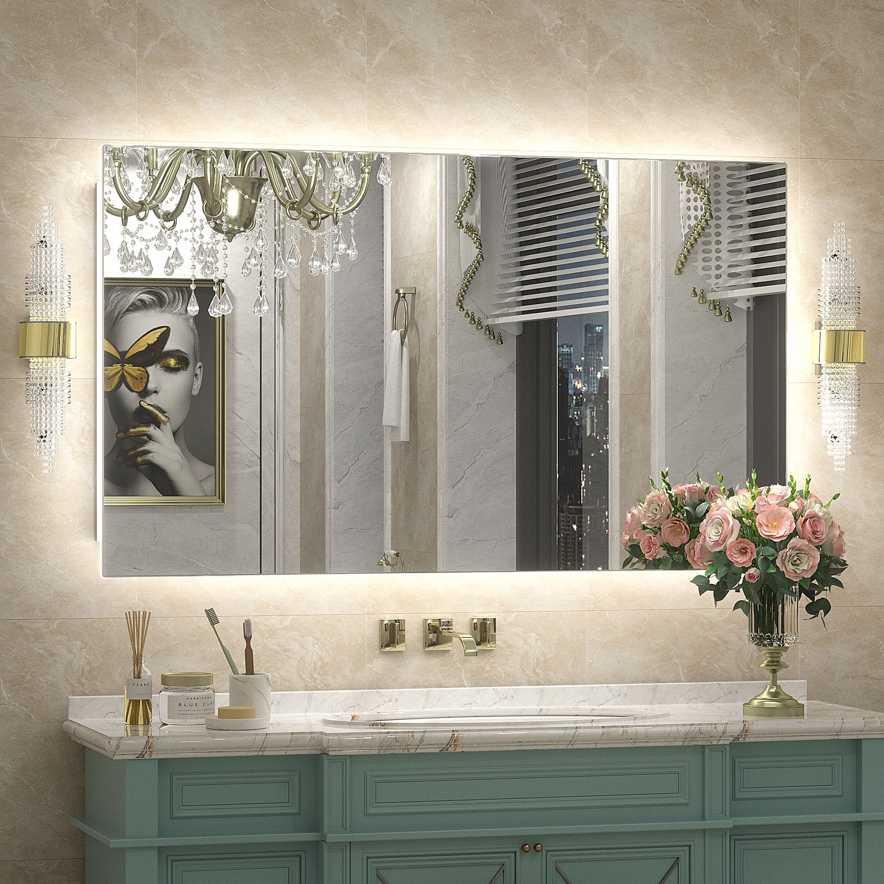 Apmir LED Lighted Anti-Fog Frameless Backlit Bathroom Vanity Mirror with in Tempered Glass