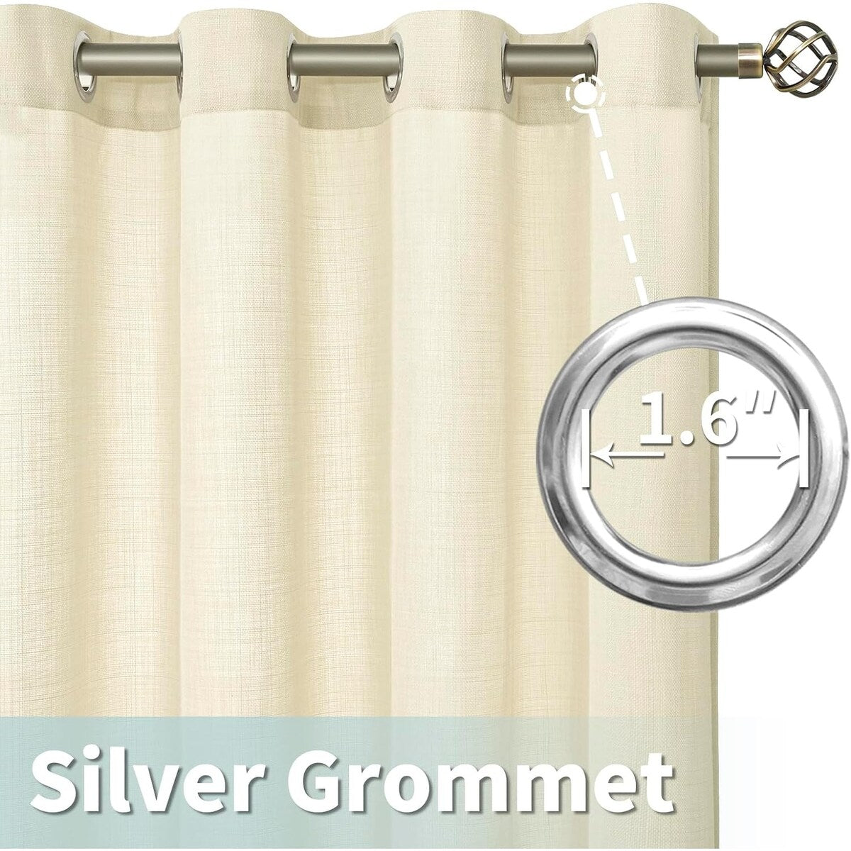 Natural Linen Curtains for Living Room, Faux Linen Textured Privacy Drapes Grommet Boho Panels, Set of 2 Panels