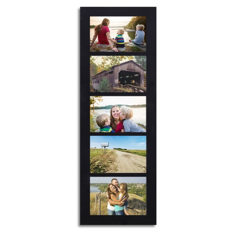 Adeco Decorative Black Wood Wall Hanging Picture Frame with 5 Divided 4x6-inch Openings