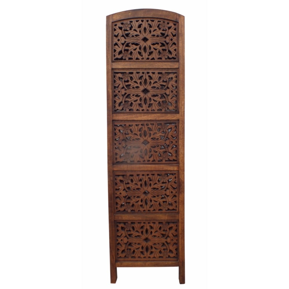 The Urban Port Foldable 4 Panel Mango Wood Room Divider, Brown