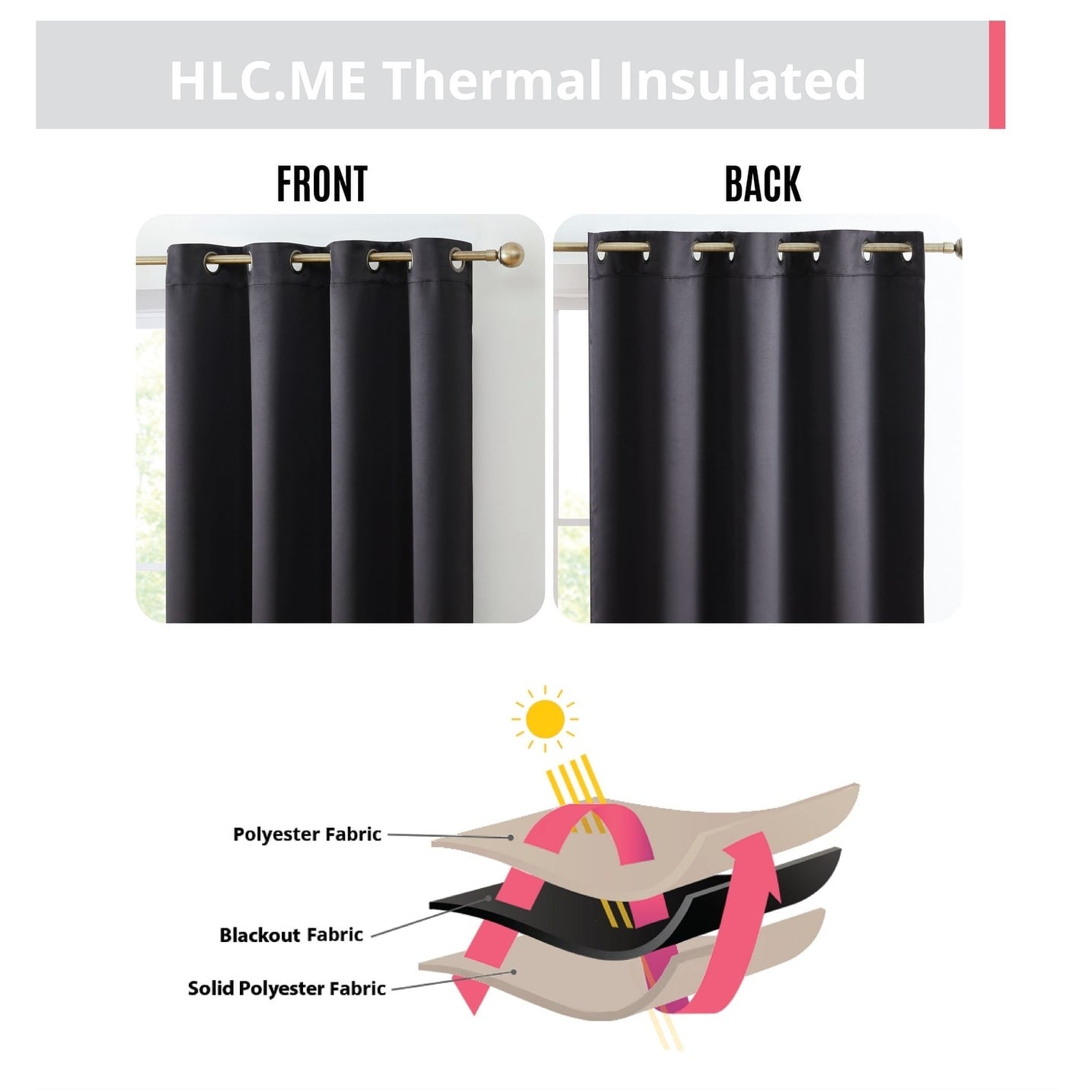 HLC.me Oxford Blackout Curtains - Thermal Insulated Window Treatment Grommet Panels, Set of 2