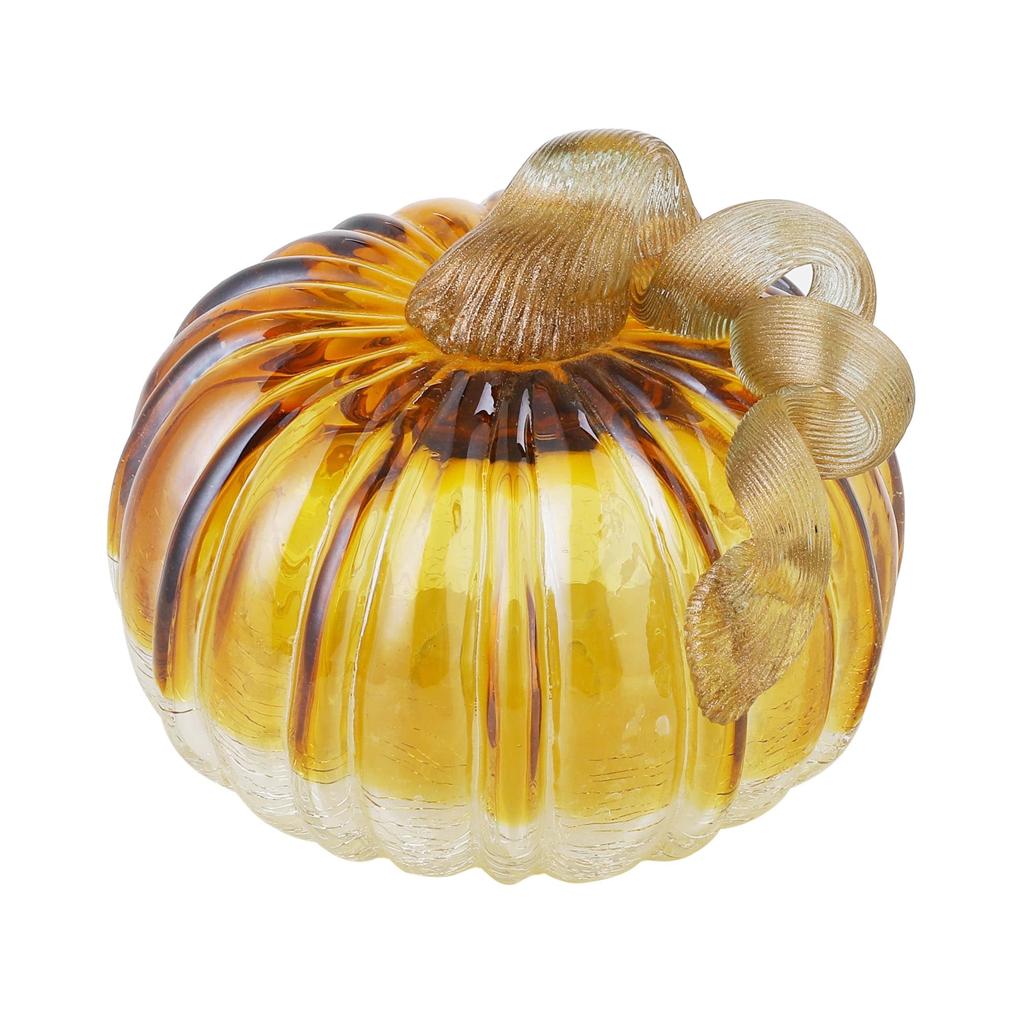 Glitzhome Amber Crackle Handblown Fall Harvest Glass Pumpkins for Thanksgiving Decor