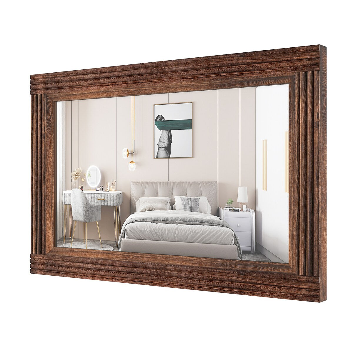 Solid Wood Frame Flat Bathroom Mirror