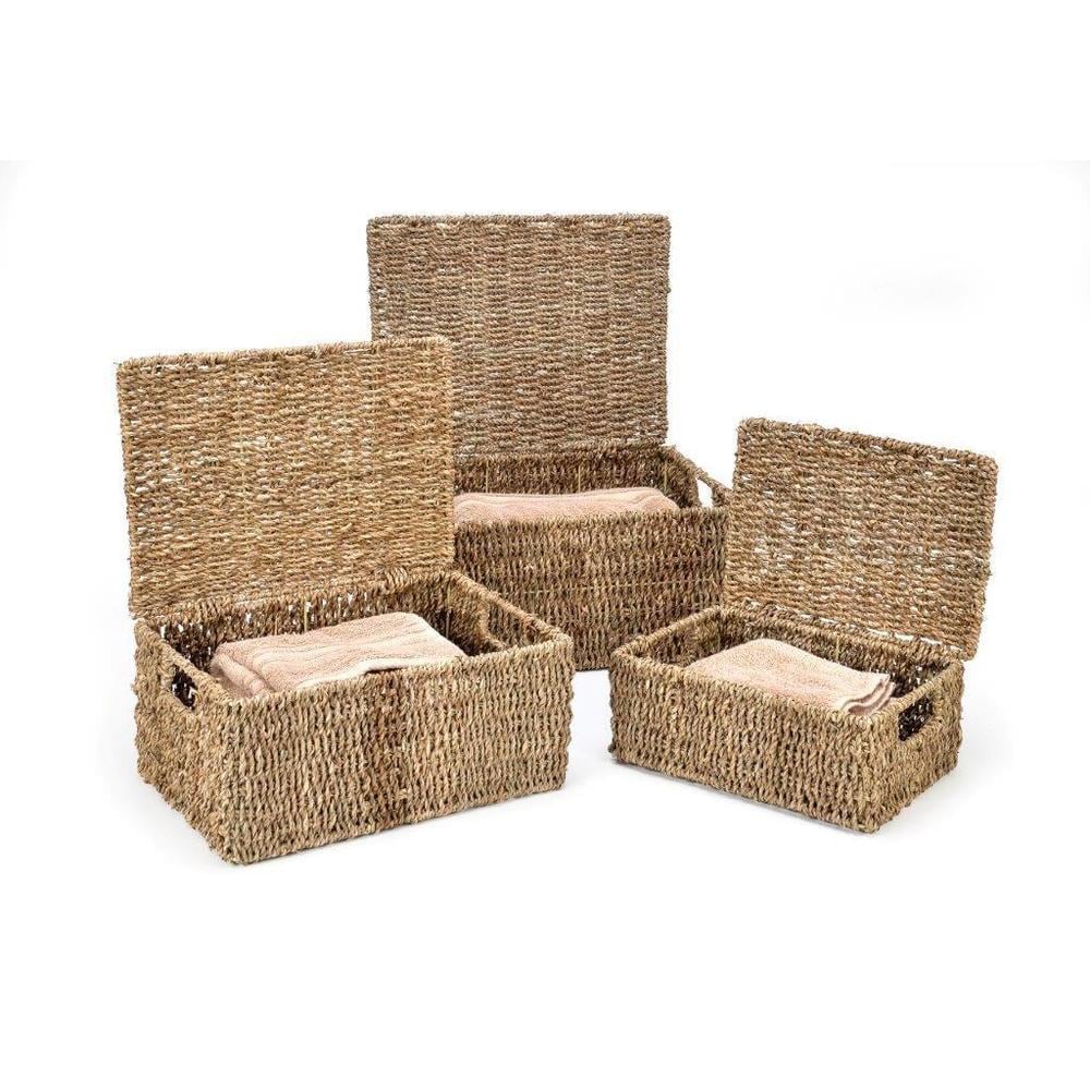 Trademark Innovations Set of 3 Rectangular Seagrass Baskets with Lids (Small)