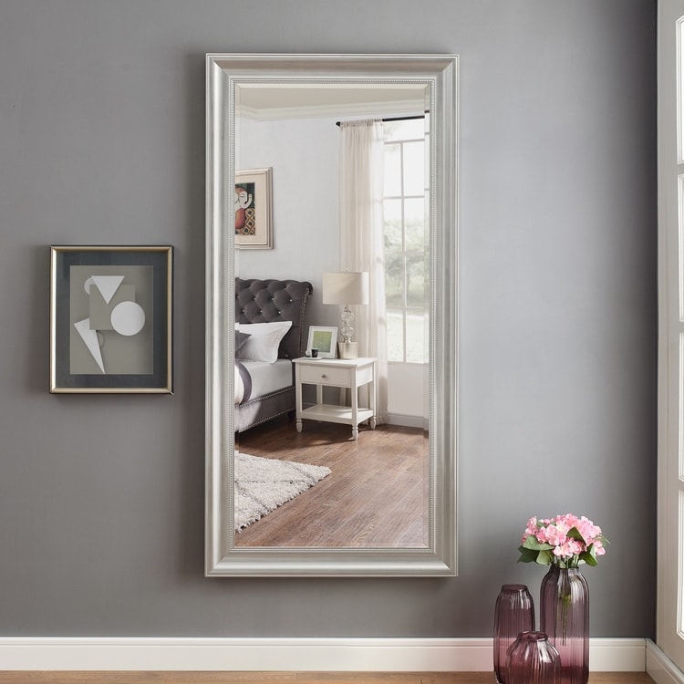 Brushed Nickel Full Size Body Mirror Standing Hanging / Leaning Against Wall, Large Rectangle Dressing Mirror for Bedroom