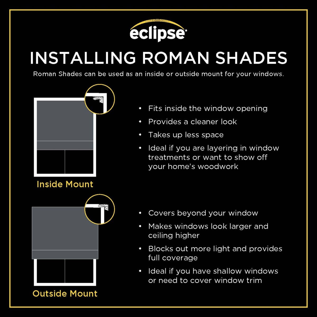 Eclipse Kylie Solid 100% Total Blackout Cordless Roman Shade