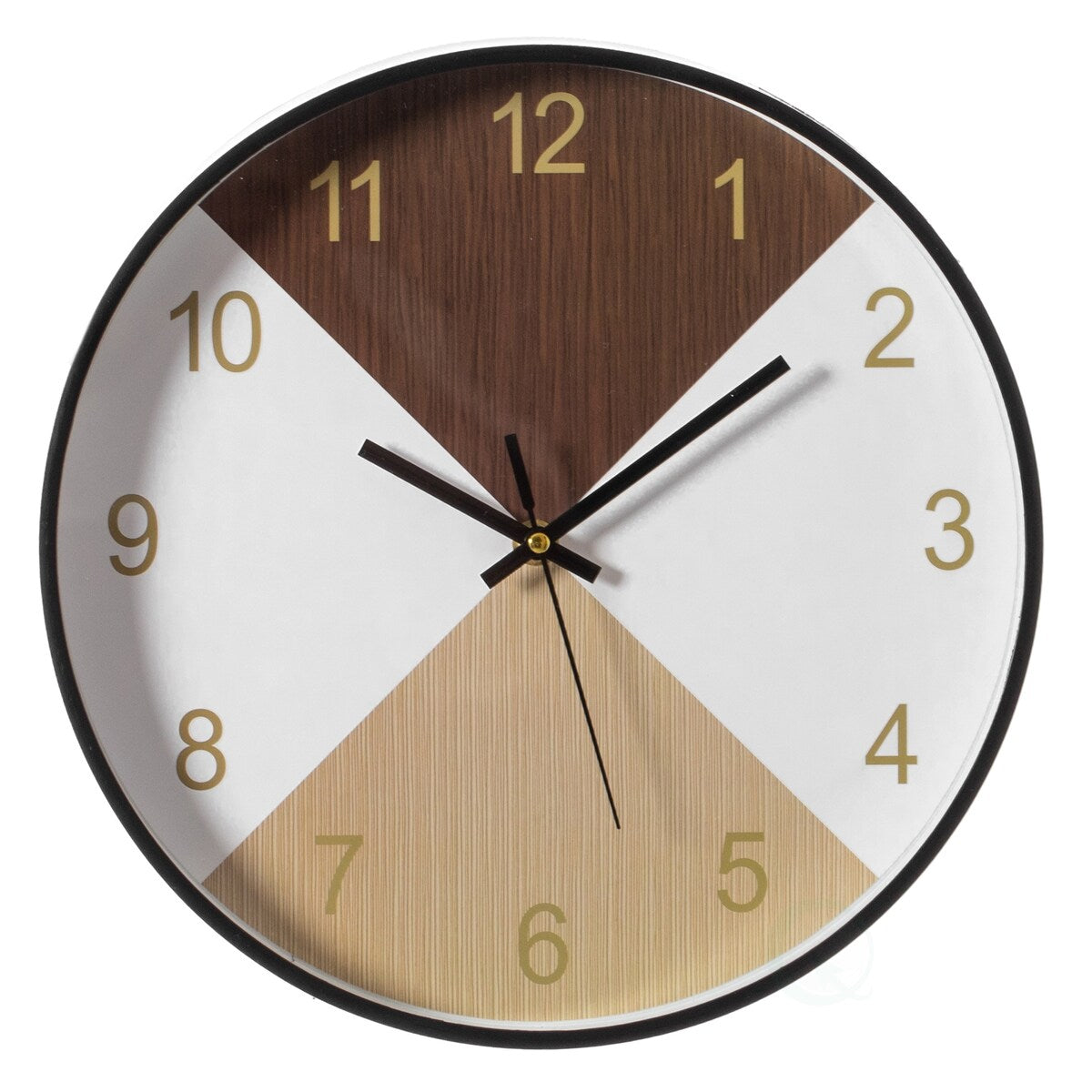 Decorative Modern Round Wood- Looking Plastic Wall Clock for Living Room, Kitchen, or Dining Room