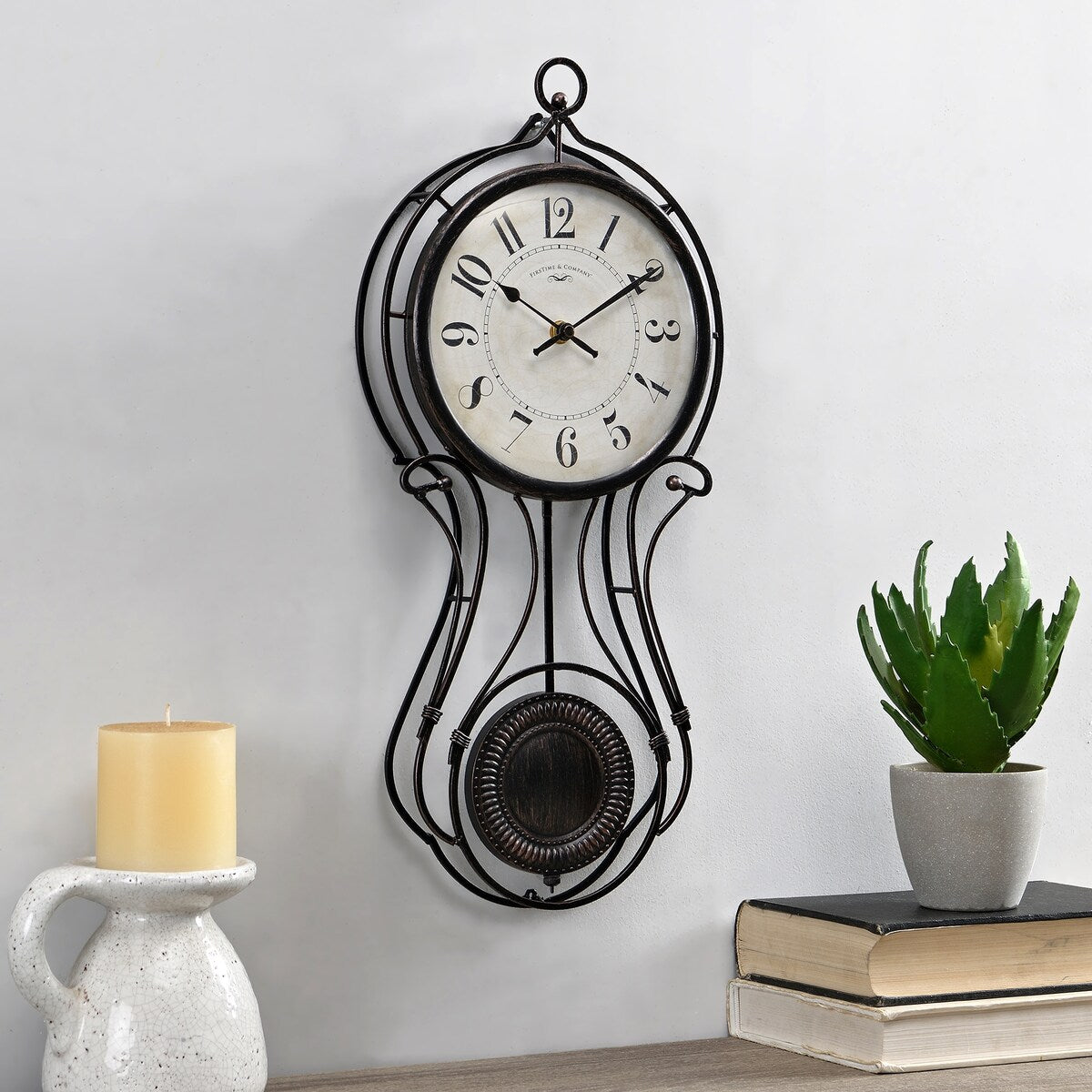 FirsTime & Co. Harwick Pendulum Wall Clock, American Crafted, Black, Metal, 9.1 x 2.36 x 20 in