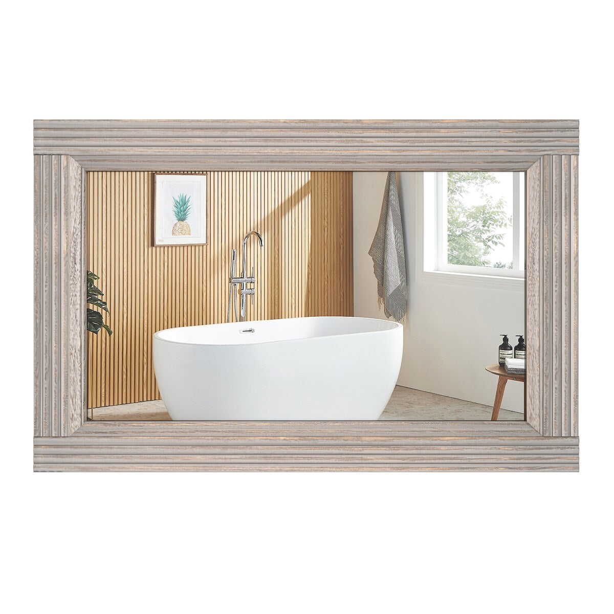 Solid Wood Frame Flat Bathroom Mirror