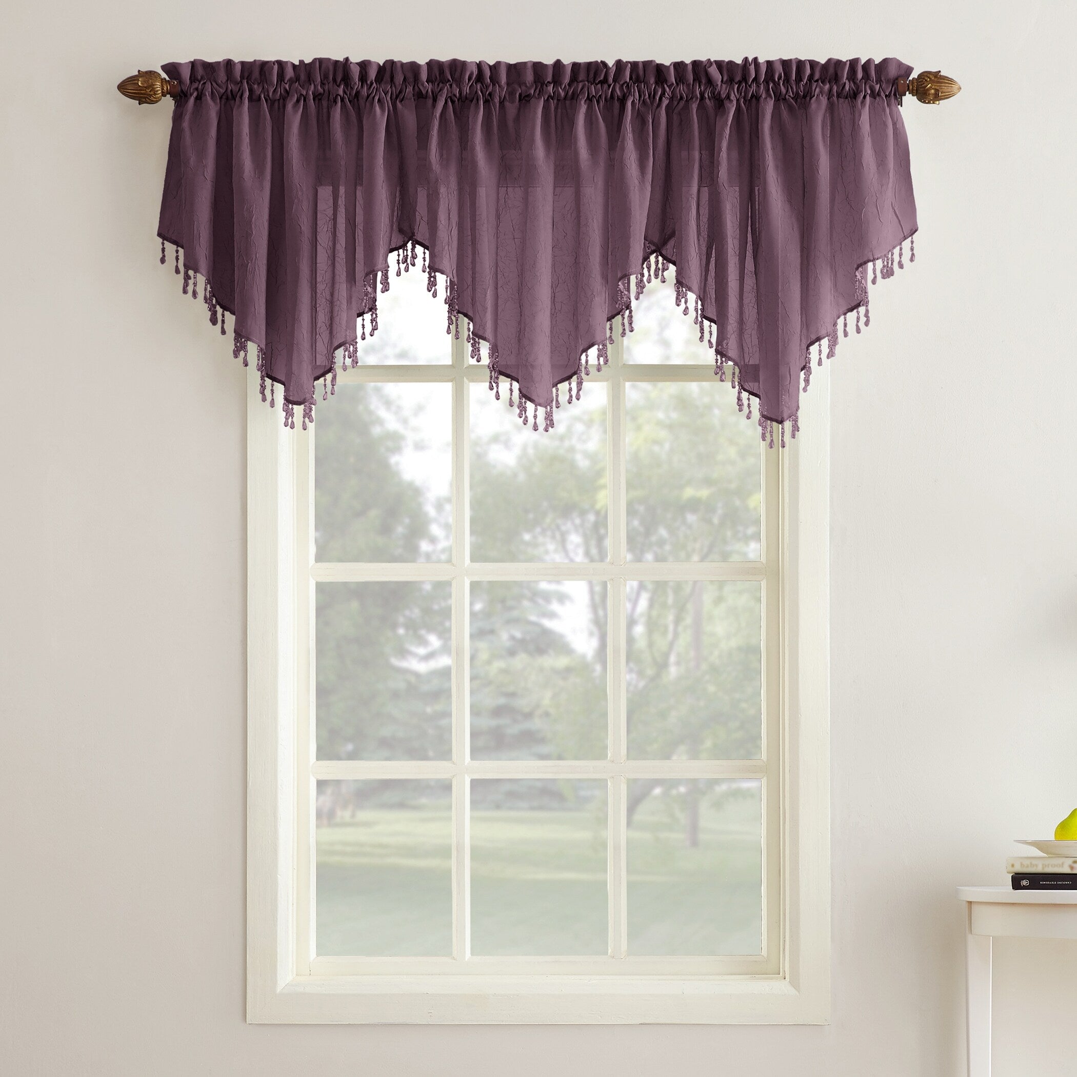 No. 918 Erica Crushed Voile Ascot Beaded Sheer Rod Pocket 1-Piece Curtain Valance