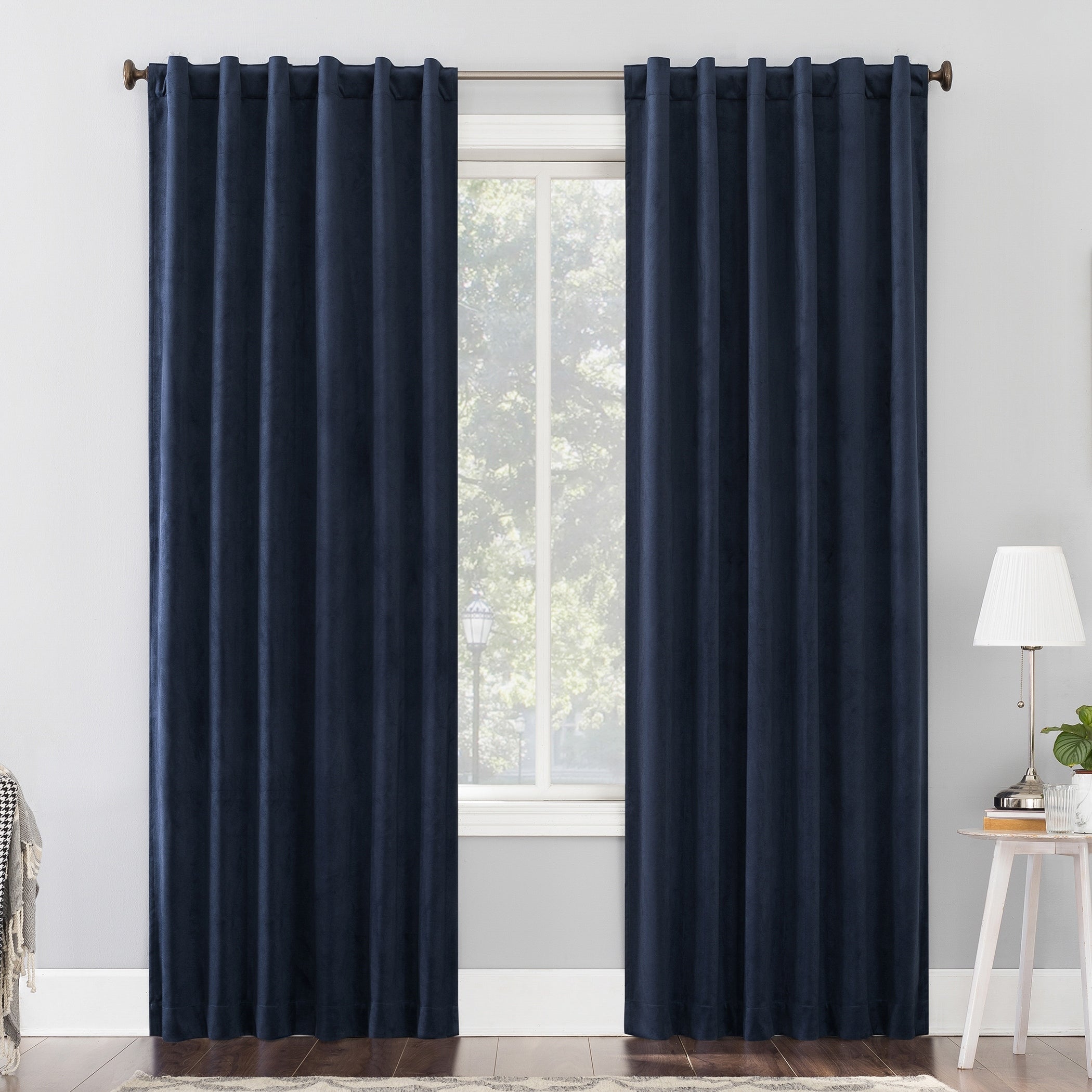 Sun Zero Amherst Velvet Noise Reducing Thermal Extreme Total Blackout Back Tab Curtain Panel, Single Panel