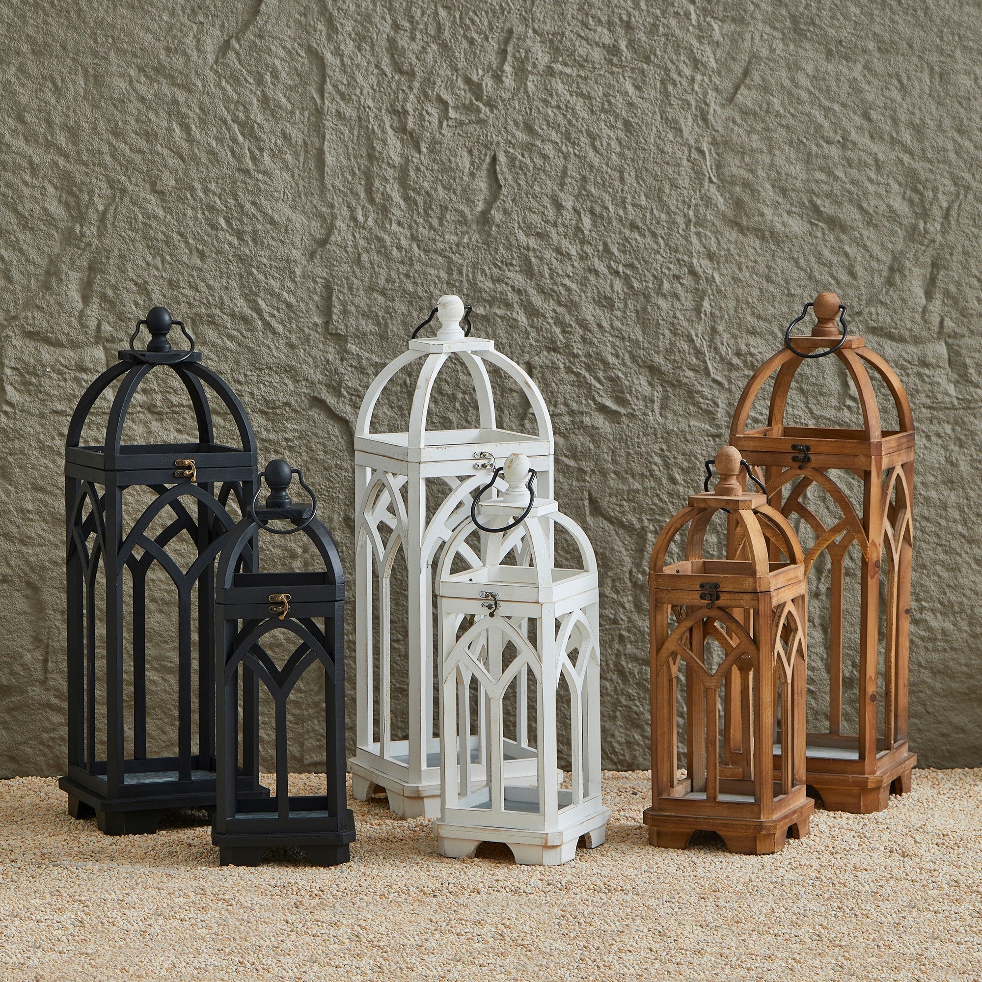 Glitzhome Set of 2 Wooden Church Style Fall Decorative Lanterns Candle Holders