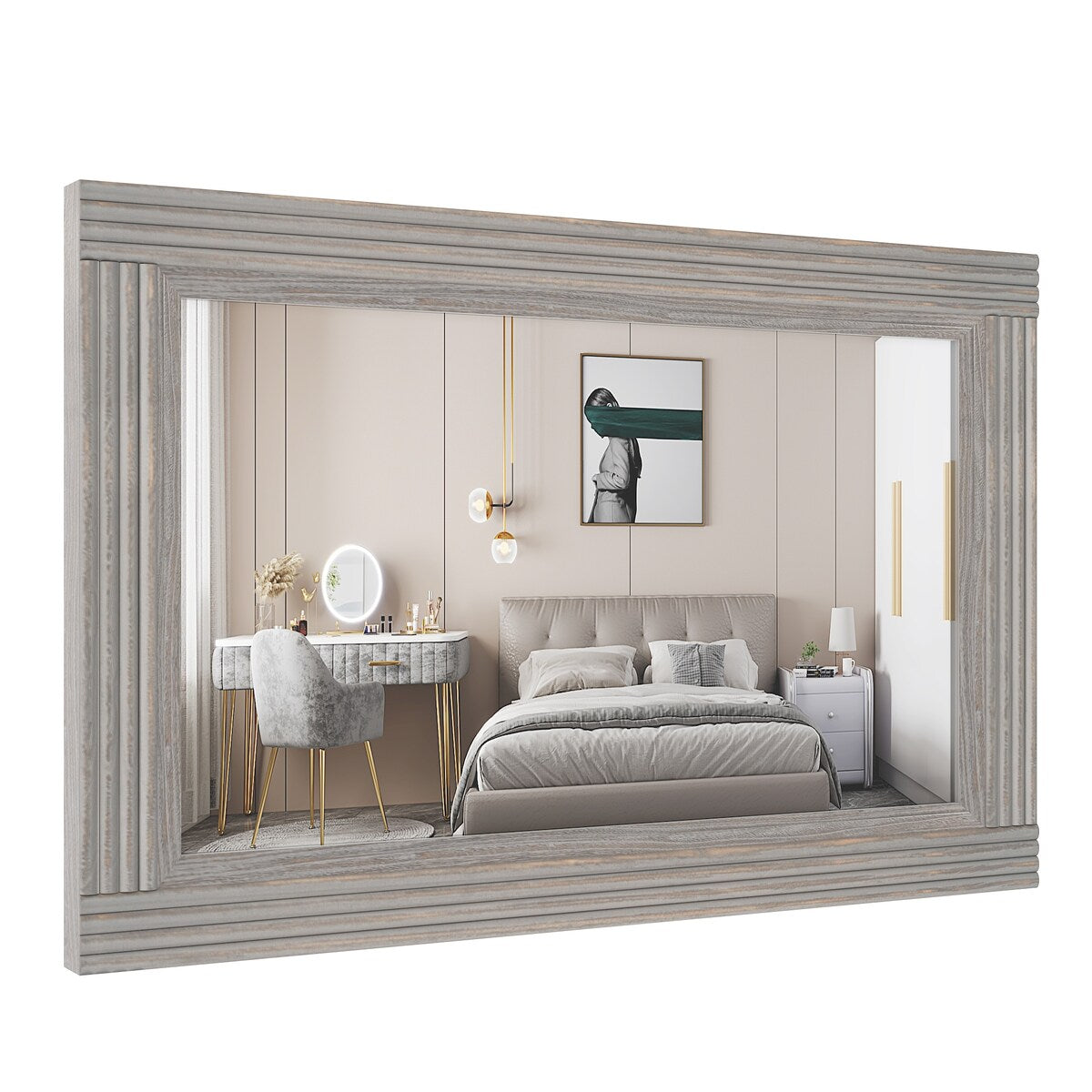 Solid Wood Frame Flat Bathroom Mirror