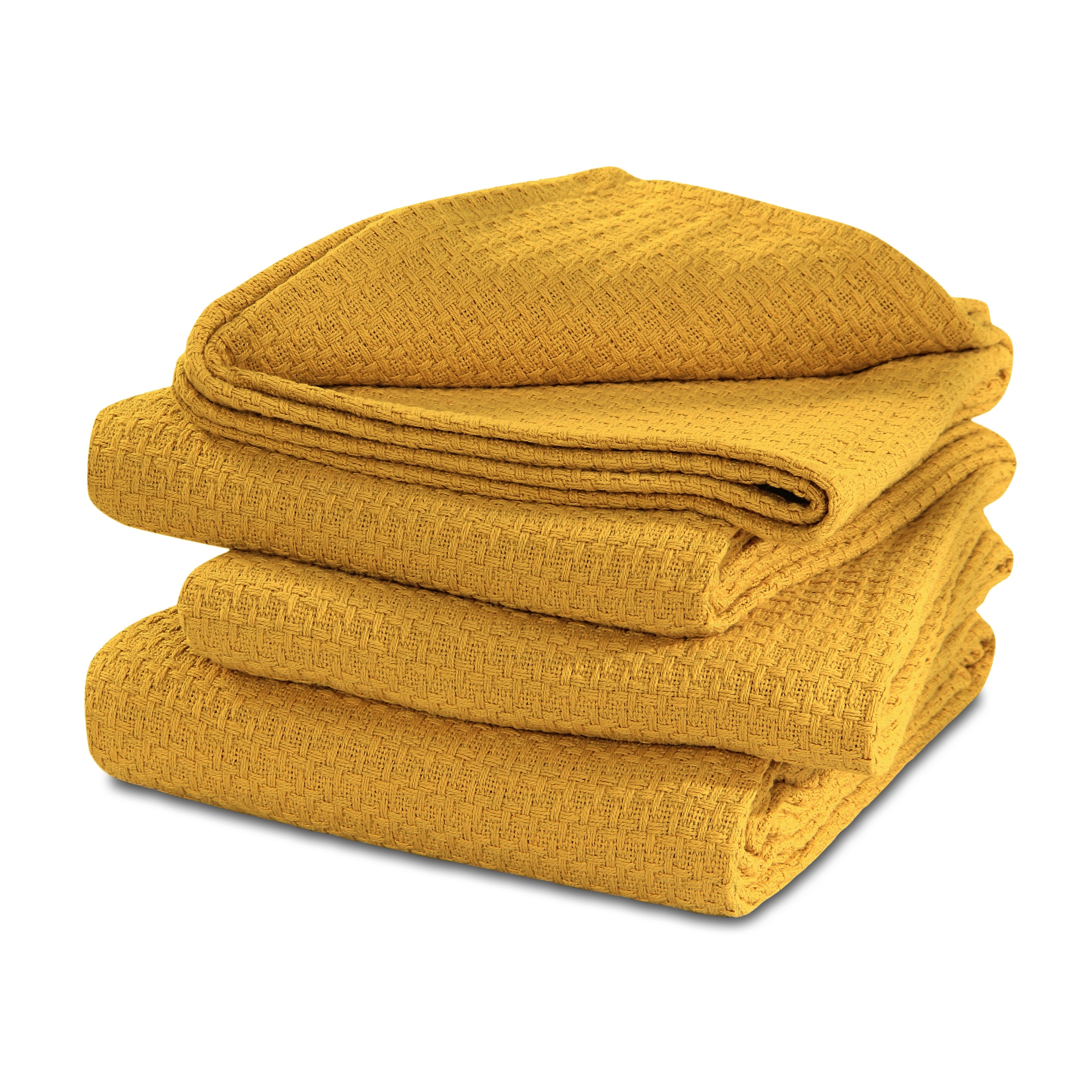 100% Cotton Basket Weave Thermal Bed Blanket Breathable Soft Layering All Season Medium Weight