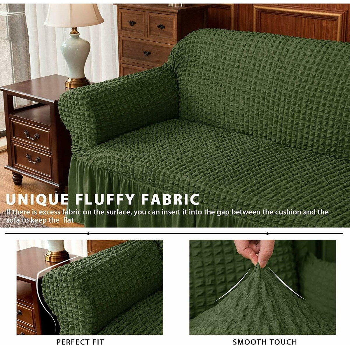 Subrtex 1 Piece Sofa Slipcover Seersucker Skirt Stretch Spandex Furniture Protector