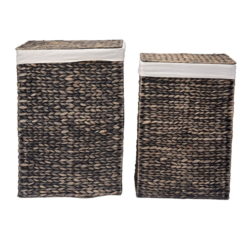 Handmade Wicker Laundry Hampers - Set of 2 Water Hyacinth Storage Baskets with Handles and Lids by Villacera