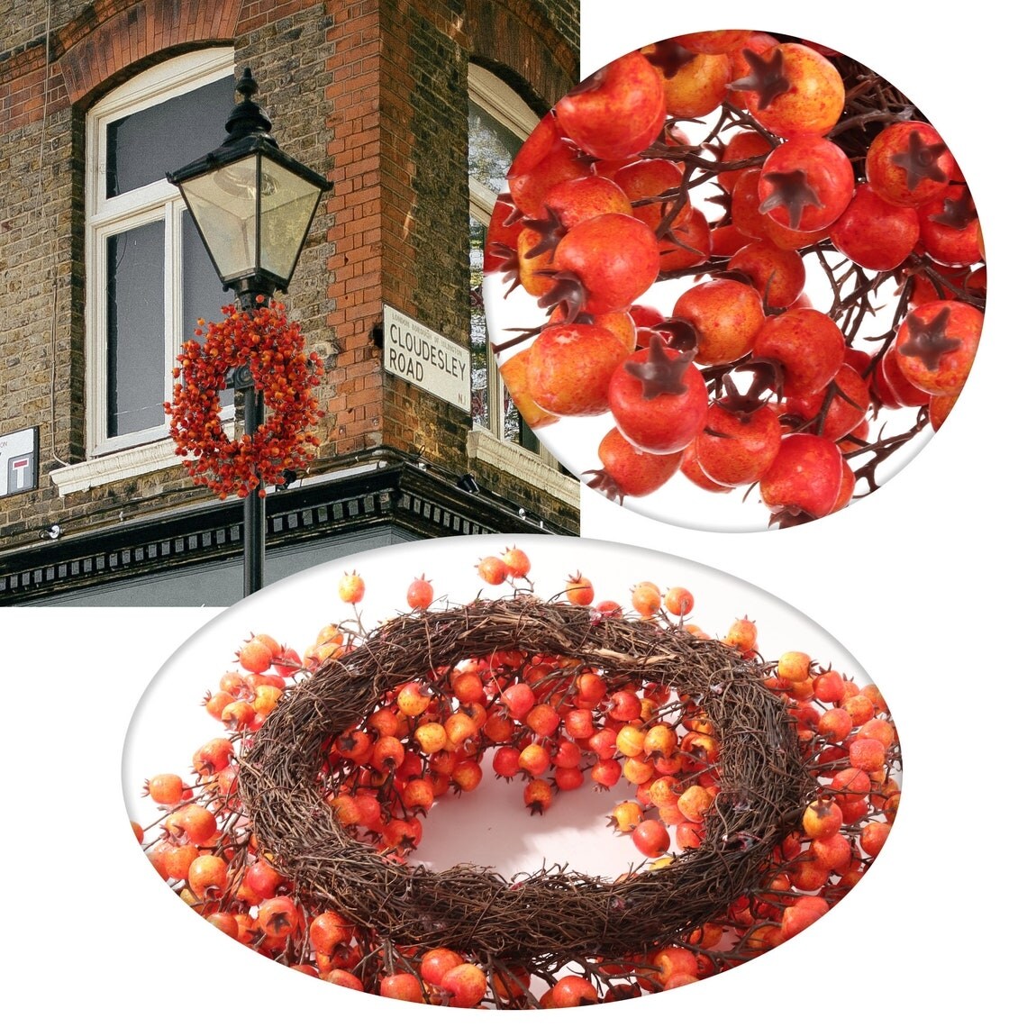 Berry Wreath Orange Decorative Fall Wreath for Front Door- 18 - 18 Inches