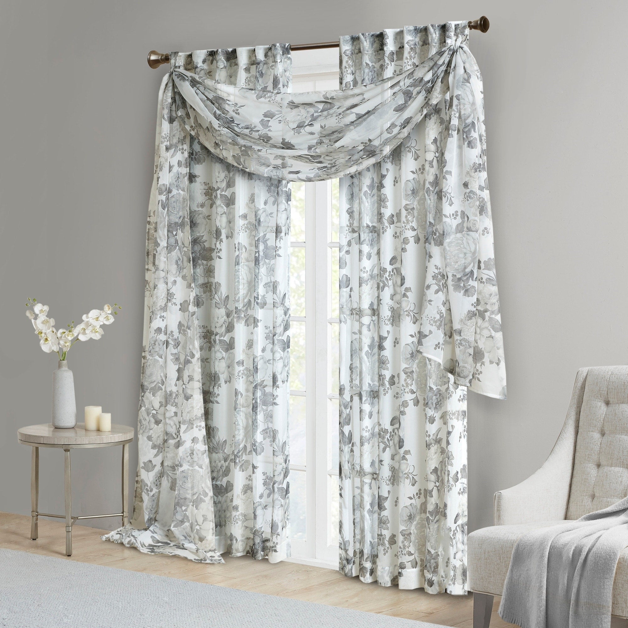 Madison Park Abelia Printed Floral Voile Sheer Scarf