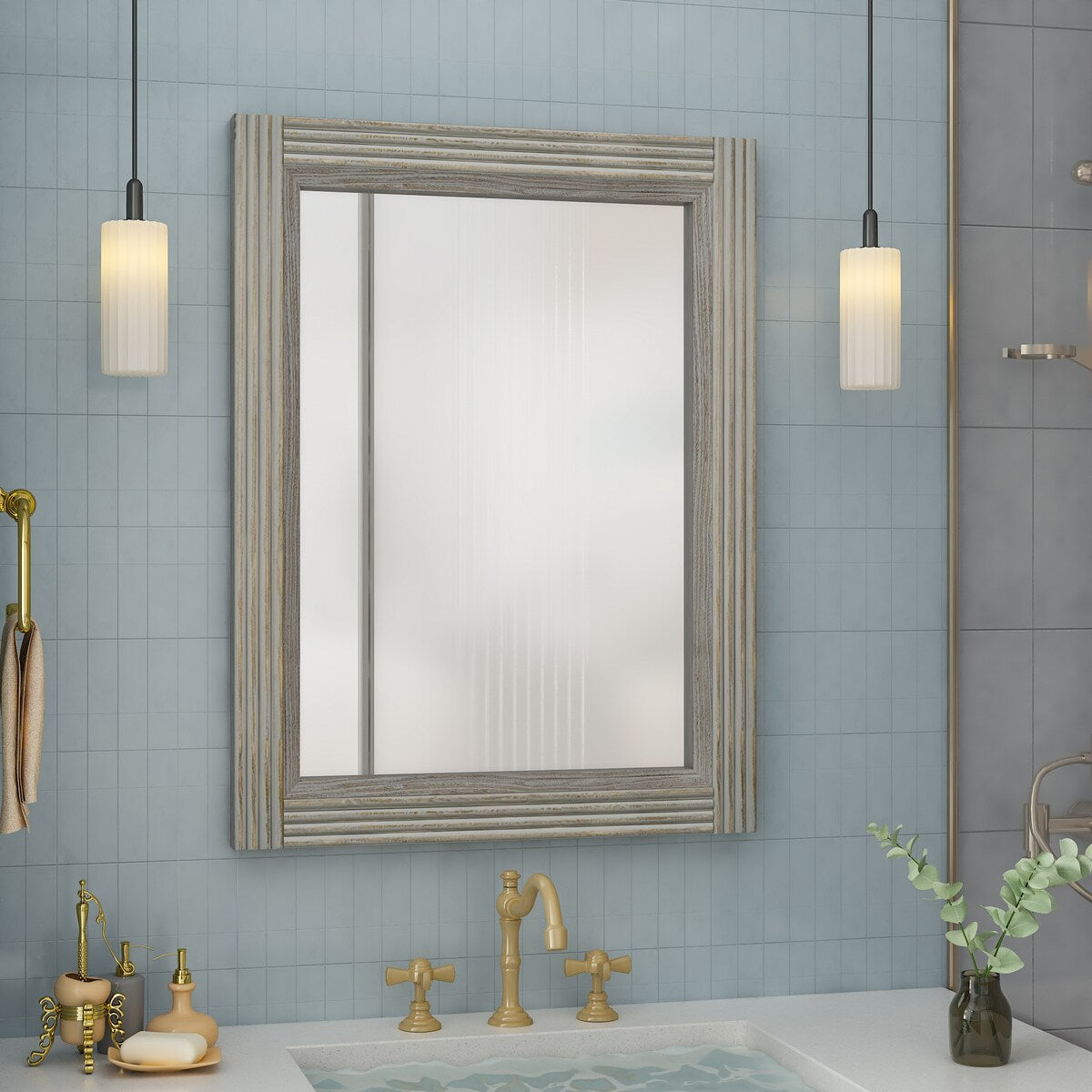 Solid Wood Frame Flat Bathroom Mirror