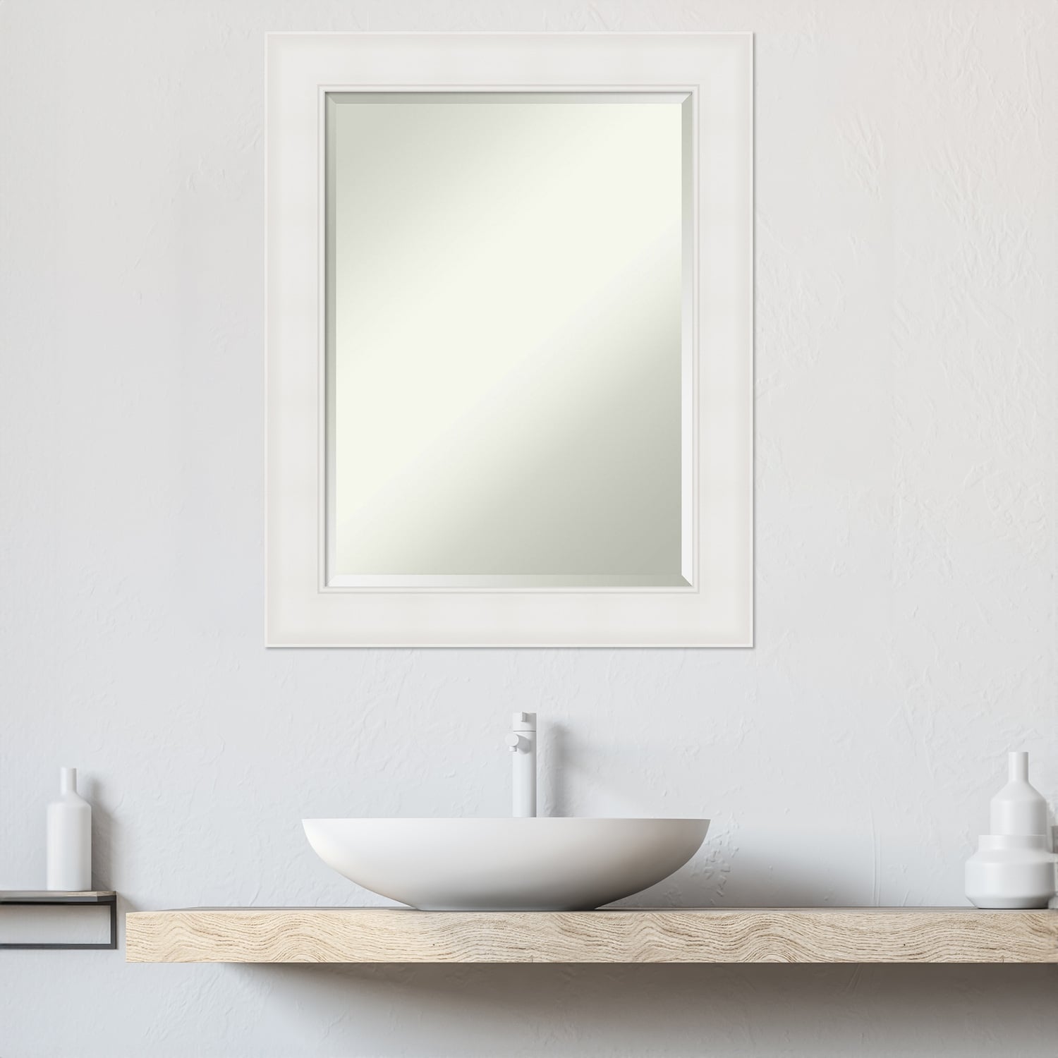 Textured White Beveled Framed Bathroom Vanity Wall Mirror - Textured White