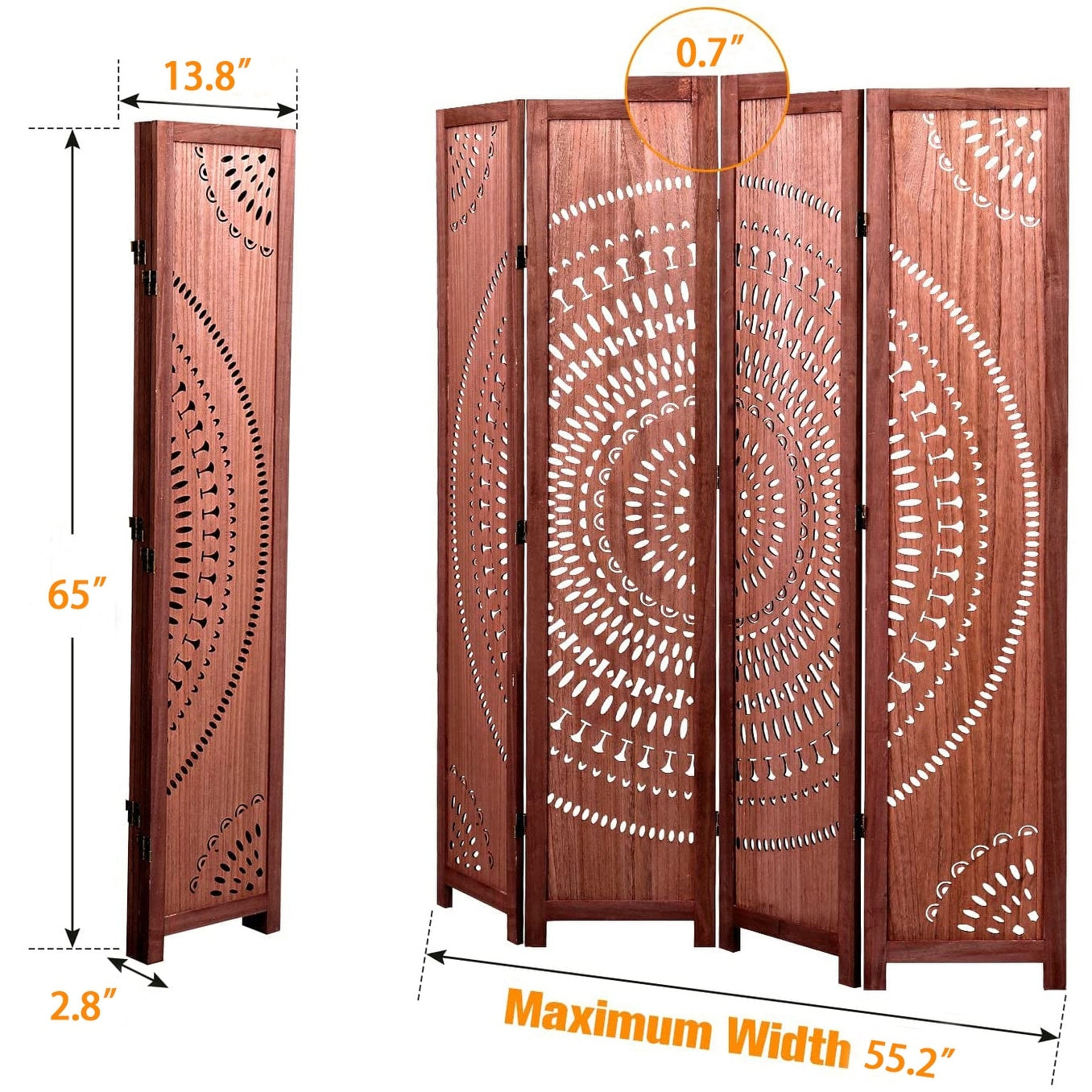 65'' H Solid Wood Folding Room Divider