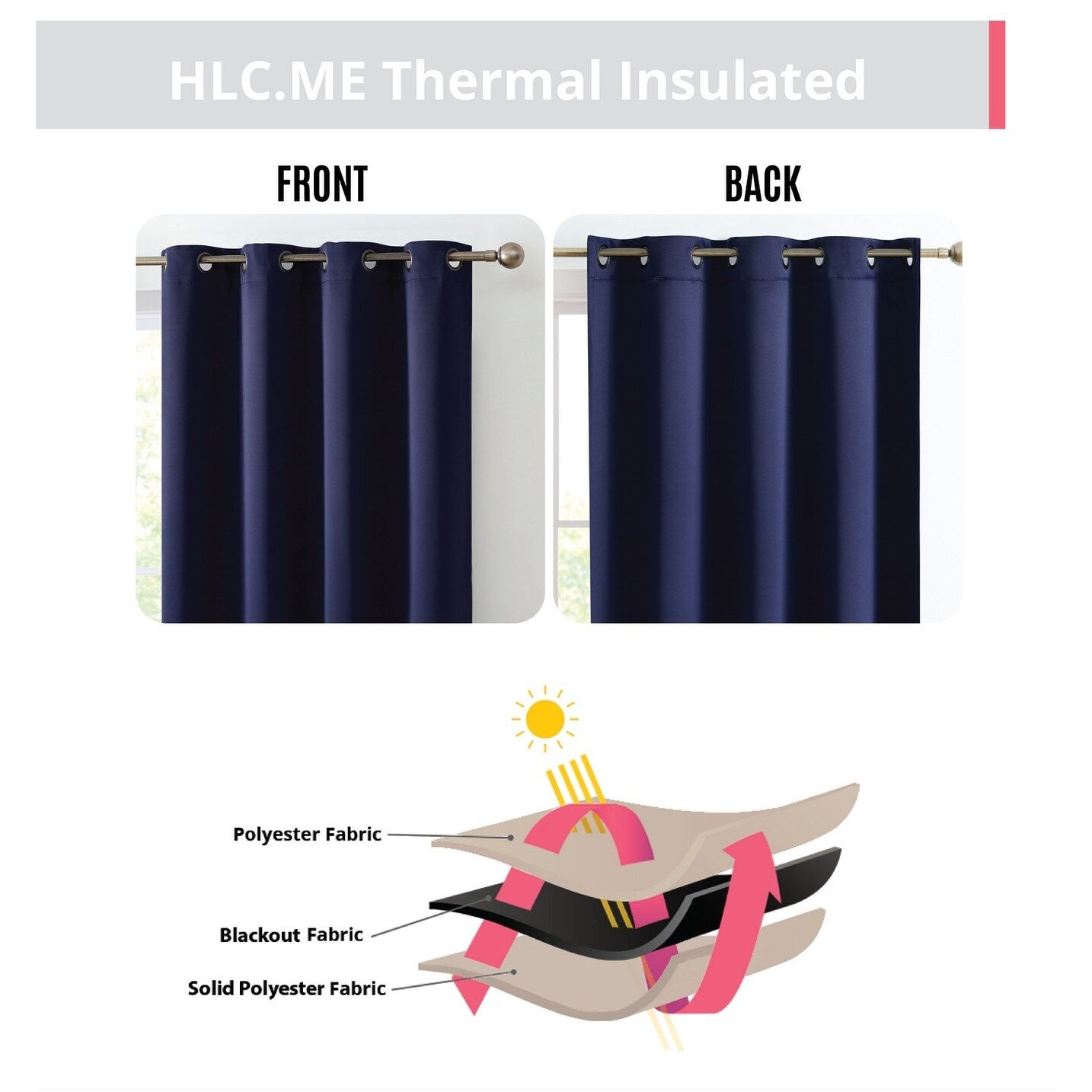 HLC.me Oxford Blackout Curtains - Thermal Insulated Window Treatment Grommet Panels, Set of 2