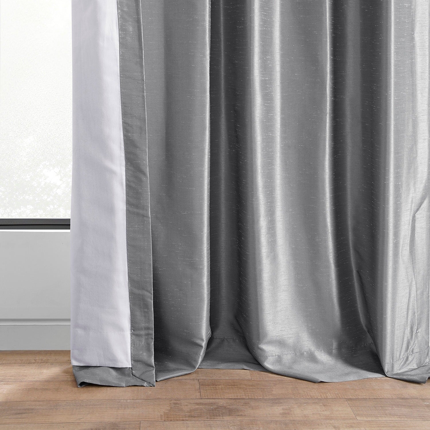 Exclusive Fabric Storm Grey Faux Textured Dupioni Silk Curtains (1 Panel)