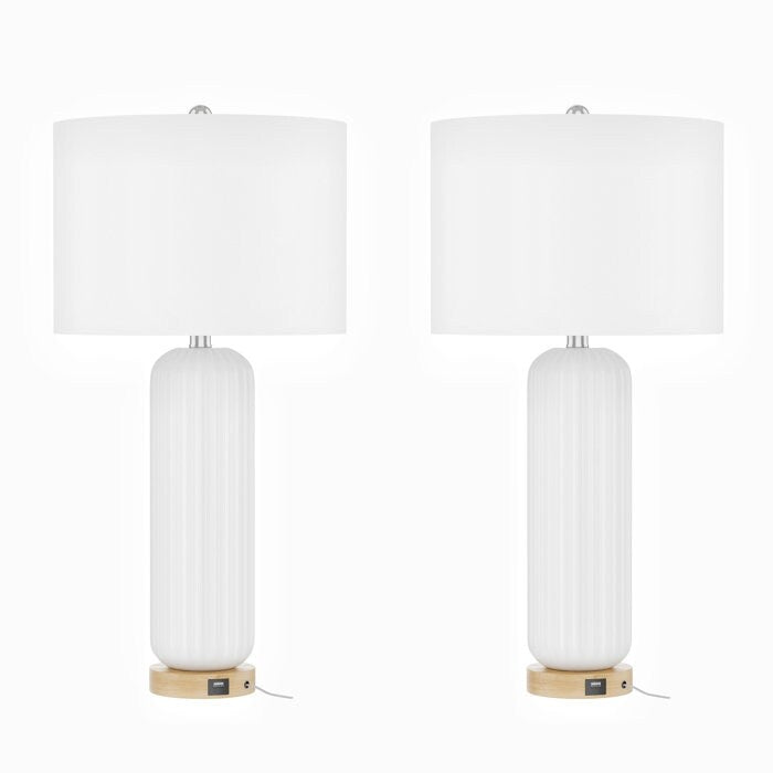 28 Ceramic USB White Table Lamp Set (Set of 2)