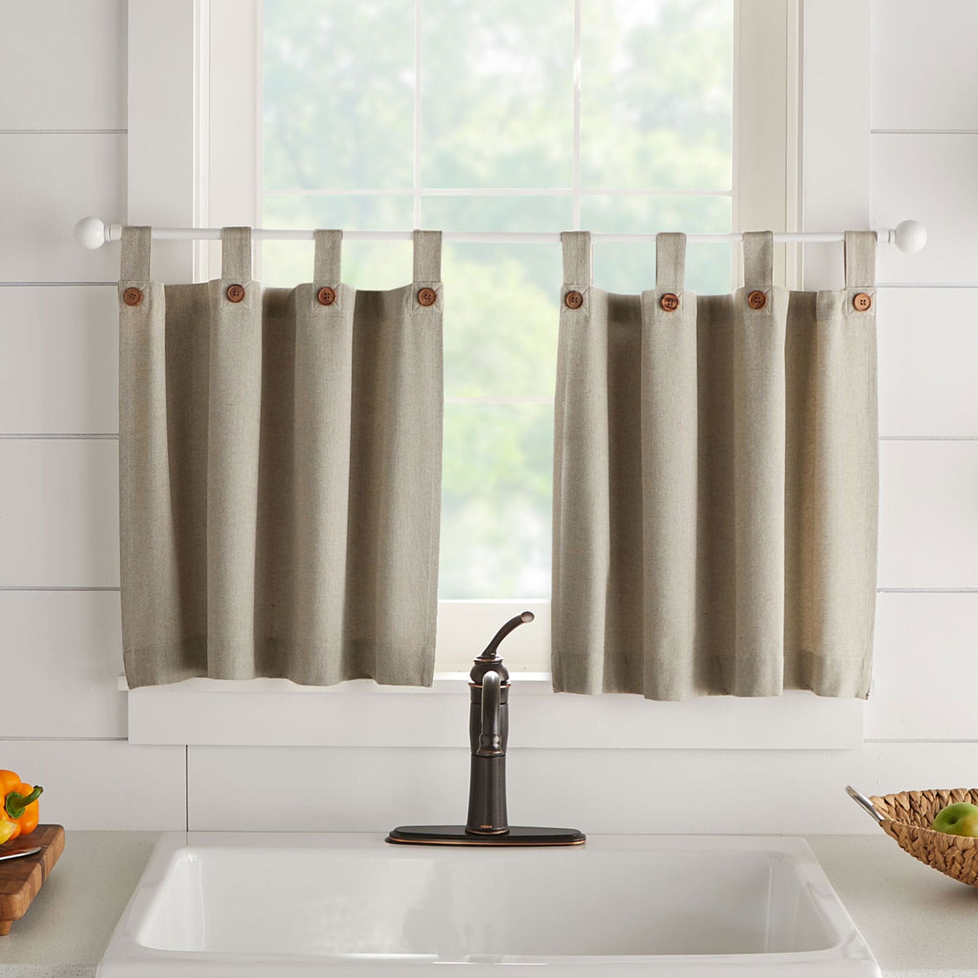 Tucker Solid Button Kitchen Curtain Tier Set