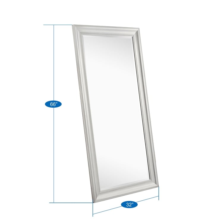 Brushed Nickel Full Size Body Mirror Standing Hanging / Leaning Against Wall, Large Rectangle Dressing Mirror for Bedroom