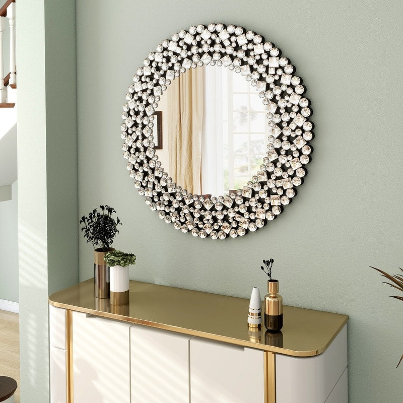 Crystal Accent Round Wall Mirror