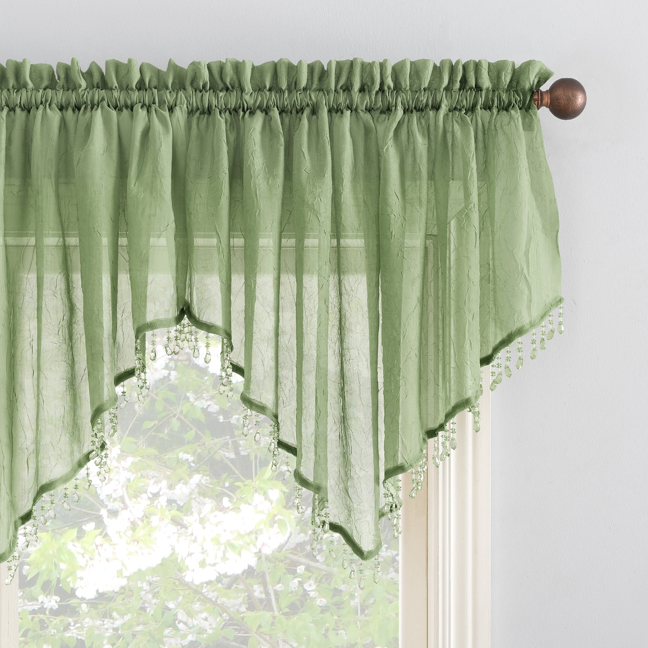 No. 918 Erica Crushed Voile Ascot Beaded Sheer Rod Pocket 1-Piece Curtain Valance